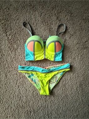 Maaji Neon Lime, Teal & Coral Colorblock Bikini